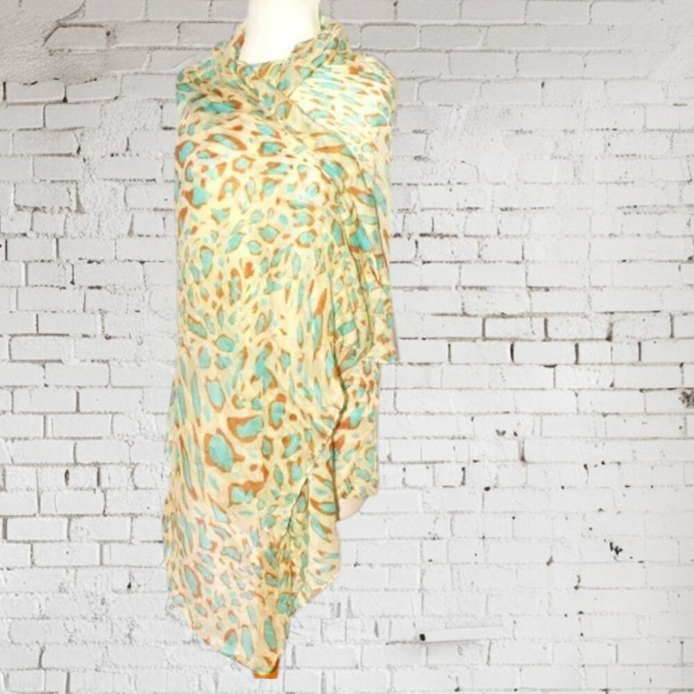 Leopard Animal Print Wrap Shawl Scarf Brown Turquoise Yellow Lightweight